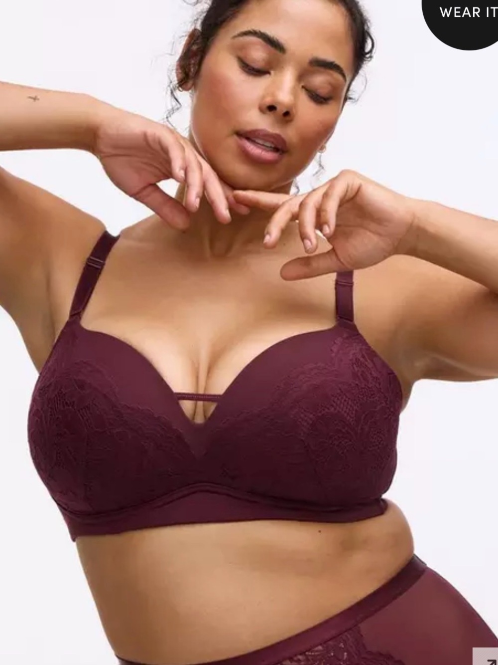 Torrid Curve Underwire Bra Burgundy 360° Back Smoothing Push-up Lace 40DDD